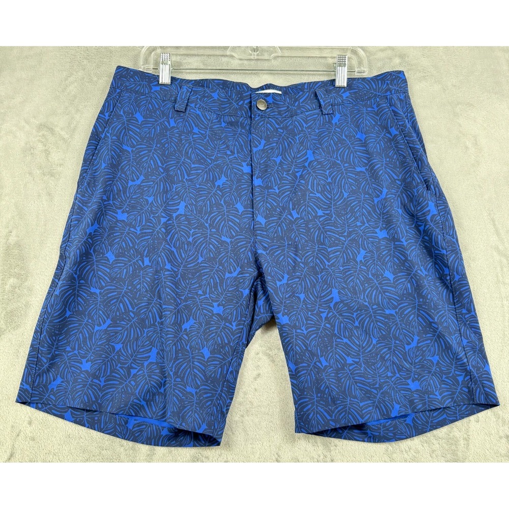 Peter Millar Shorts Mens 36 Blue Monstera Leaf Print MS19EP04‎ Performance Golf